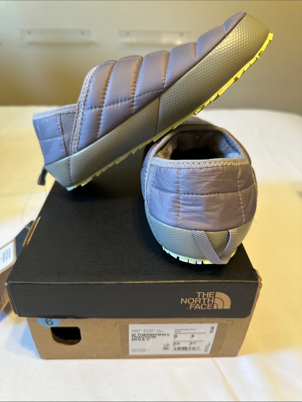 The North Face Quilted Lavender Slip-On Mule with Yellow Sole